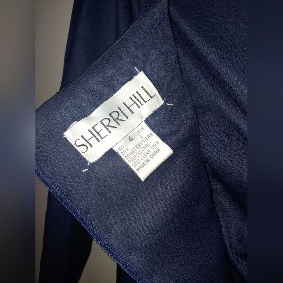 Sherri Hill Navy Blue Asymmetrical Gown, Women's Size 4 - Picture 3 of 9